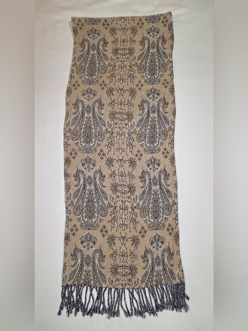 Vintage Sophia Reversible Paisley Jacquard Scarf Fringe 68” Y2K